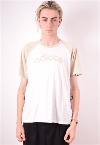 ADIDAS MENS VINTAGE T-SHIRT TOP MEDIUM WHITE 90S