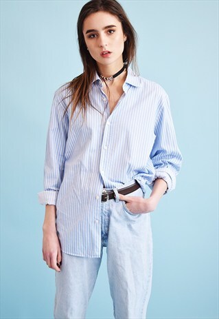 90'S RETRO HUGO BOSS STRIPED OVERSIZED SHIRT TOP