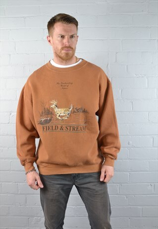 VINTAGE COPPER FIELD & STREAM DEER ANIMAL SWEATSHIRT