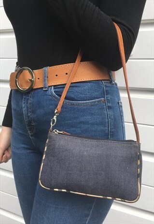 WOMENS BURBERRY HANDBAG BLUE DENIM SMALL BAG NOVA CHECK TRIM