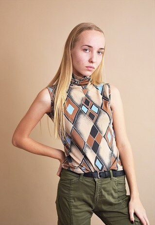 90'S RETRO KITSCH MOD PRINT LYCRA PARTY TOP