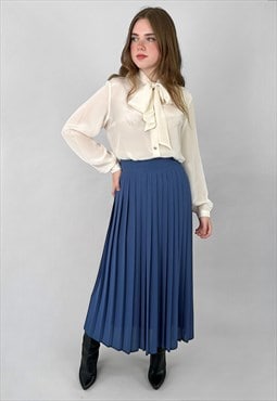 80's Bianca Vintage Blue Pleated Ladies Midi Skirt