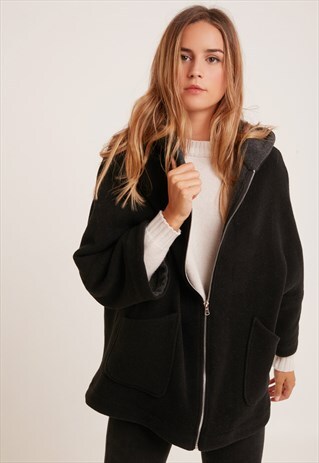HOODED COAT - GREY & BLACK