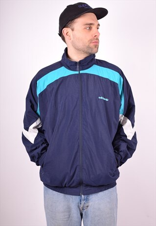 ADIDAS MENS VINTAGE TRAACKSUIT TOP JACKET LARGE BLUE 90S