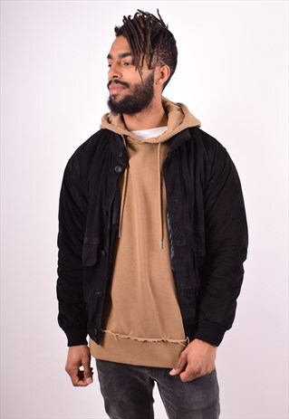 MENS VINTAGE SUEDE BOMBER JACKET MEDIUM BLACK 90S