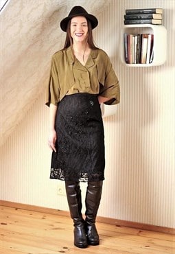 Black crochet glitter sequins occasions skirt