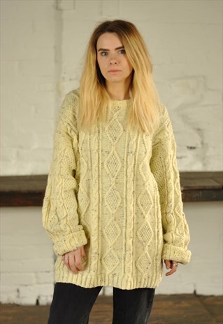 VINTAGE CHUNKY ARRAN KNIT WOOL JUMPER