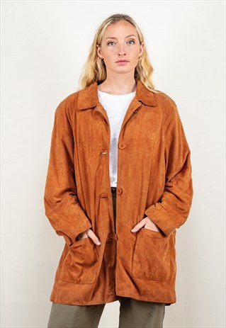 Vintage 80s Oversized Suede Jacket in Burnt Orange