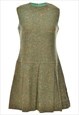 Vintage Drop Waist Midi Length Olive Green Dress - M