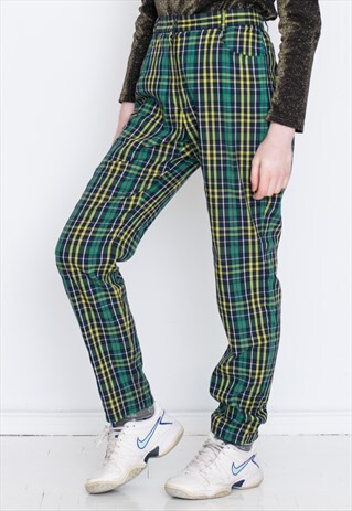 CHECKED HIGH WAIST RETRO TROUSERS