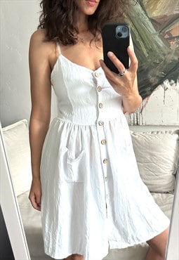 White Cotton Slip Dress - S