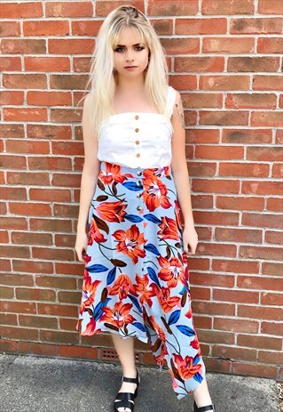 POWDER BLUE & ORANGE FLORAL SUMMER SKIRT