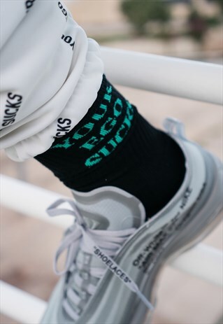 SOCKS IN BLACK WITH YOUR EGO SUCKS SLOGAN