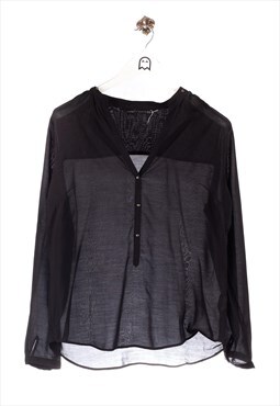 Vintage  Zara Woman  Blouse Plain Look Black With Half Zip