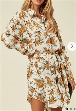 Oversized Shirt Dress in Yellow and White Floral Print