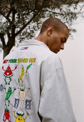 REWORKED VINTAGE JACKET WITH EMBROIDERED CHARACTER DESIGN