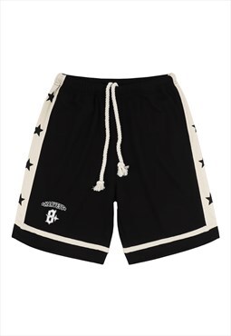 Star print contrast shorts premium skater pants in black