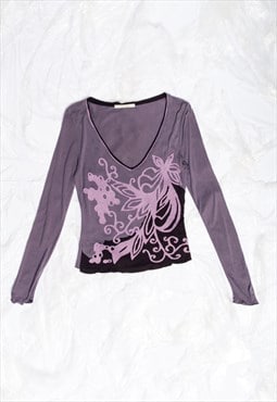 Vintage Y2K Whimsigoth Long Sleeved Top in Purple