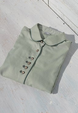 Vintage green herringbone pattern embroidered shirt
