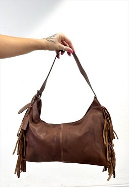 Vintage Tassel Fringe Detail Leather Handbag