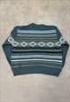 VINTAGE KNITTED JUMPER ABSTRACT PATTERNED GRANDAD SWEATER