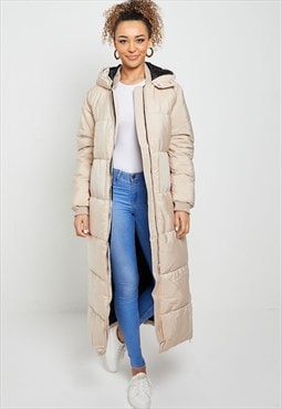 justyouroutfit Hooded Maxi Puffer Coat Beige