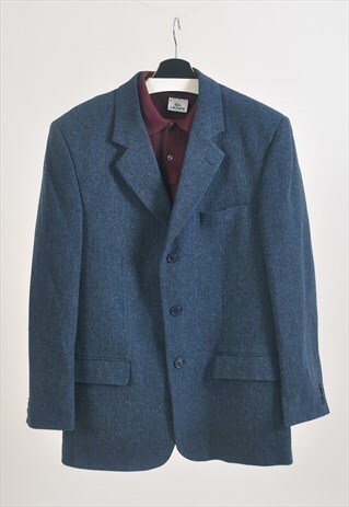 VINTAGE 90S TWEED BLAZER JACKET IN BLUE