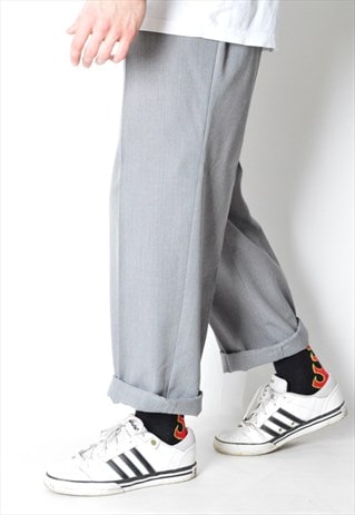 VINTAGE 80S GREY MINIMALIST WOOL BLEND PANTS