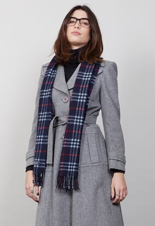 VINTAGE CLASSIC NAVY BLUE TARTAN BURBERRY CASHMERE SCARF