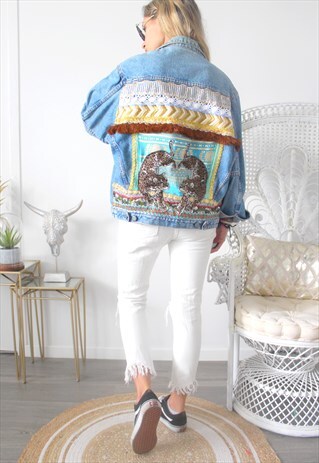 VINTAGE JEANS JACKET ETHNIC EMBROIDERY