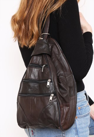 VINTAGE 90S BROWN ZIP FESTIVAL RUCKSACK BACKPACK