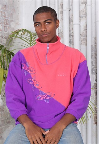 VINTAGE DIADORA 1/4 ZIP LOGO FLEECE PINK PURPLE