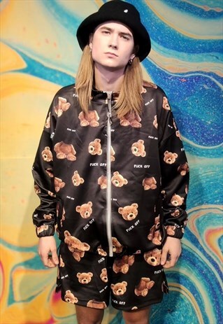 DECAPITATED TEDDY TRACK JACKET HANDMADE EDGY BEAR BOMBER