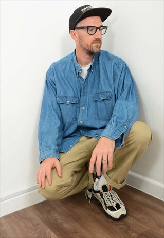 Vintage 90s Dockers Denim Shirt Blue Size XL