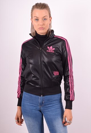 ADIDAS WOMENS VINTAGE TRACKSUIT TOP JACKET SMALL BLACK 90S