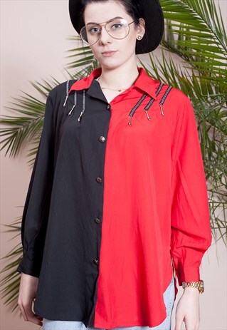 BLACK AND RED BUTTONED BLOUSE FROM THE 90S