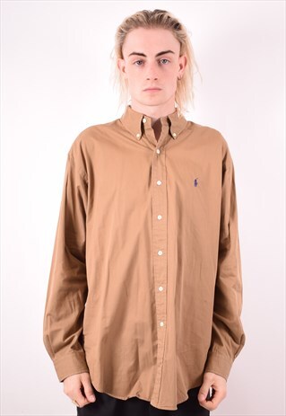 POLO RALPH LAUREN MENS VINTAGE SHIRT LARGE KHAKI 90S