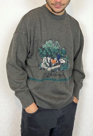 VINTAGE BURBERRYS WOOL SWEATER WITH FRONT EMBROIDERY DETAIL