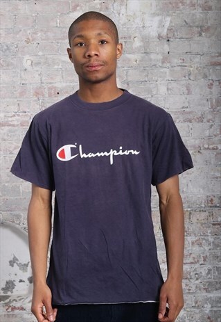 VINTAGE CHAMPION BIG LOGO SPELLOUT T-SHIRT NAVY BLUE
