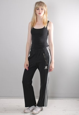 VINTAGE 90S ADIDAS BLACK PINSTRIPE JOGGERS TRACKSUIT BOTTOMS
