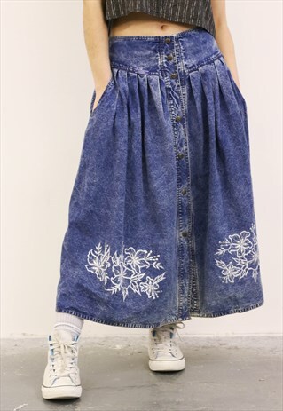 VINTAGE 1990S BLUE DENIM MIDI SKIRT