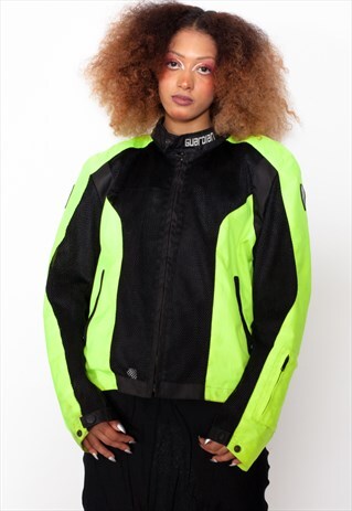 VINTAGE 90S NEON GREEN MOTORCYCLE JACKET ID:5258