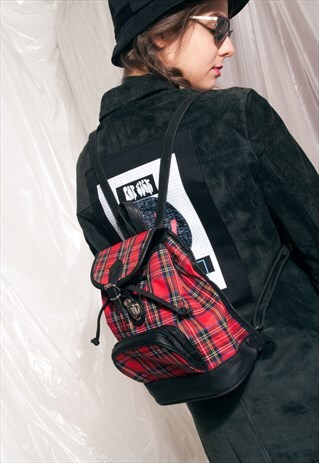 VINTAGE RUCKSACK 90S GRUNGE CHECKED BACKPACK