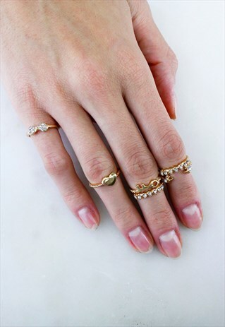 GOLD HEART DIAMANTE STACK MIDI KNUCKLE COCKTAIL RINGS