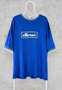 Vintage Ellesse Blue Ringer T Shirt 90s Oversized  XL