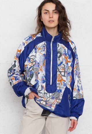 VINTAGE BLUE HALF ZIP PULLOVER JACKET