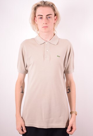 LACOSTE MENS VINTAGE POLO SHIRT SMALL BEIGE 90S