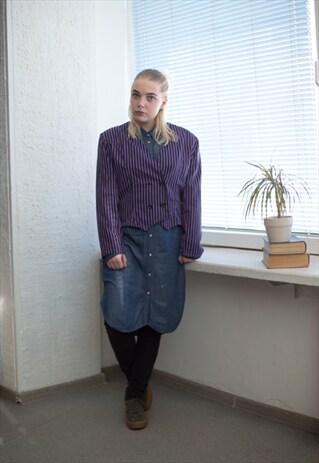 VINTAGE 90'S PURPLE/BLACK STRIPED BUTTON UP BLAZER