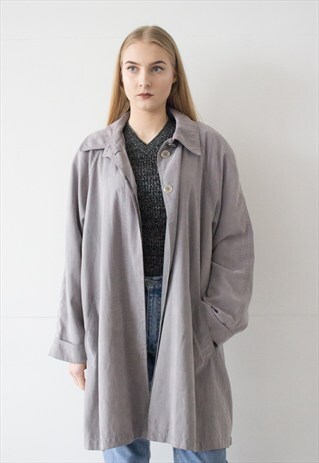 VINTAGE RETRO GREY OVERSIZED RAIN COAT JACKET