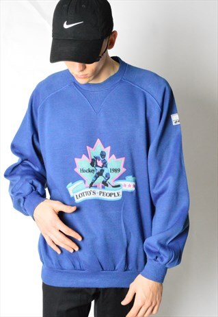 LOTTO VINTAGE 80S BLUISH PURPLE CANADA HOCKEY SWEATSHIRT
